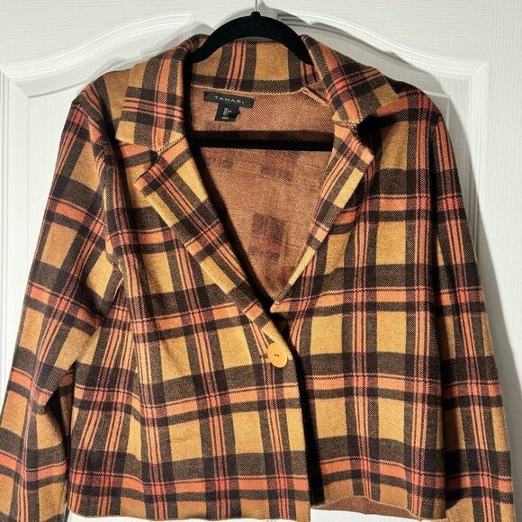 Tahari Plaid Rayon Long Sleeve Cropped Collared Blazer Jacket Size L - Picture 3 of 9